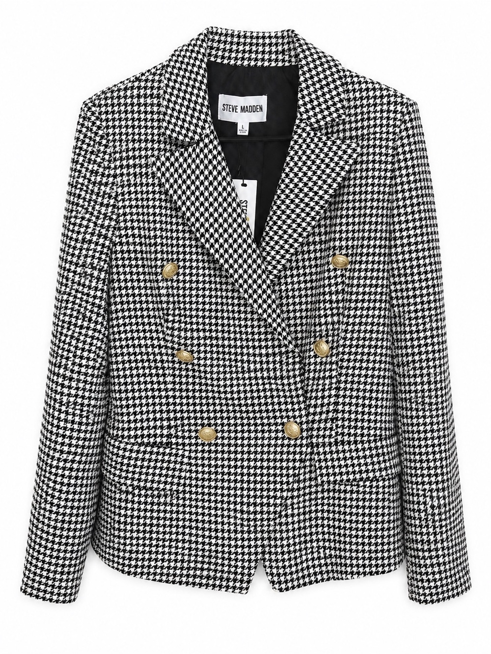 Steve Madden Black & White Houndstooth Double-Breasted Blazer NWT - Picture 2 of 3